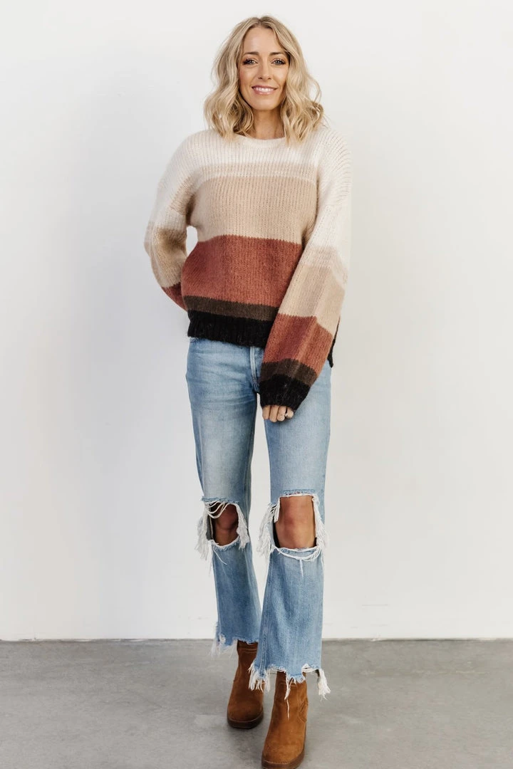 LUM Zaine Color Block Sweater | Natural + Clay Tops 1 LUM Zaine Color Block Sweater | Natural + Clay Tops