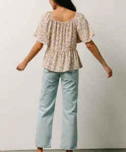 HAY Zale Peplum Top | Yellow + Lavender Tops