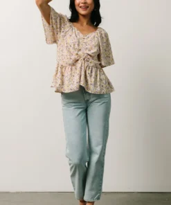 HAY Zale Peplum Top | Yellow + Lavender Tops