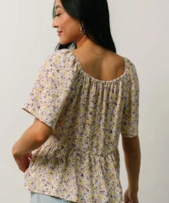 HAY Zale Peplum Top | Yellow + Lavender Tops