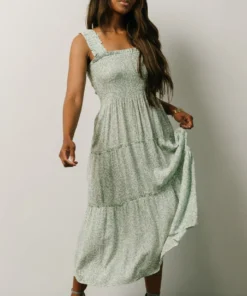 BS Zella Smocked Midi Dress | Sage Print Dresses