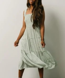 BS Zella Smocked Midi Dress | Sage Print Dresses