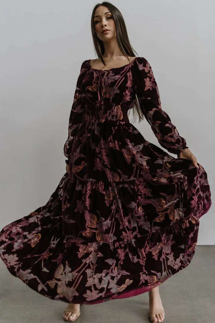 BB Custom Dresses Zeta Velvet Maxi Dress | Plum Floral 3 BB Custom Dresses Zeta Velvet Maxi Dress | Plum Floral
