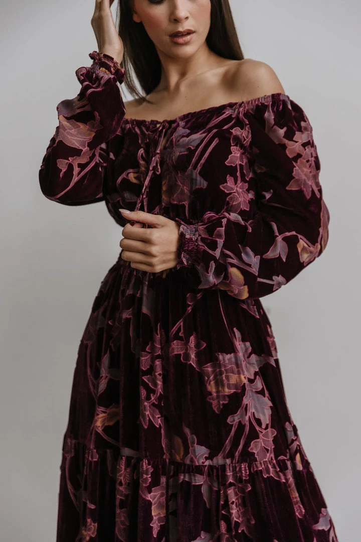 BB Custom Dresses Zeta Velvet Maxi Dress | Plum Floral 2 BB Custom Dresses Zeta Velvet Maxi Dress | Plum Floral