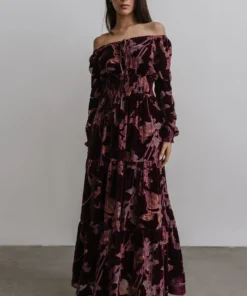 BB Custom Dresses Zeta Velvet Maxi Dress | Plum Floral