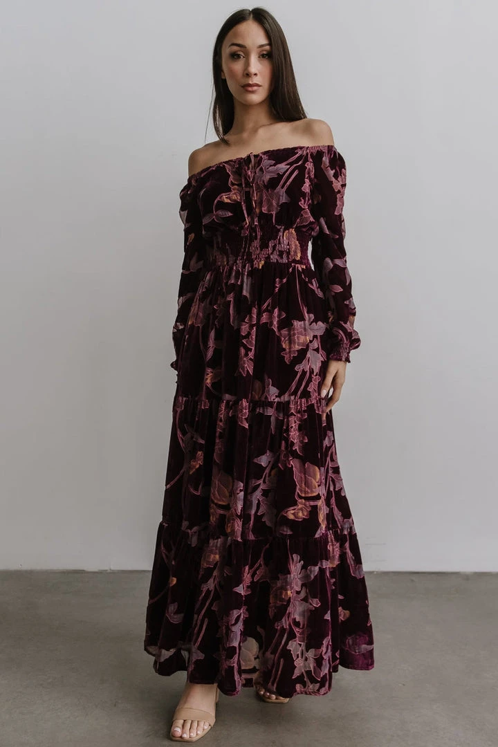 BB Custom Dresses Zeta Velvet Maxi Dress | Plum Floral 1 BB Custom Dresses Zeta Velvet Maxi Dress | Plum Floral