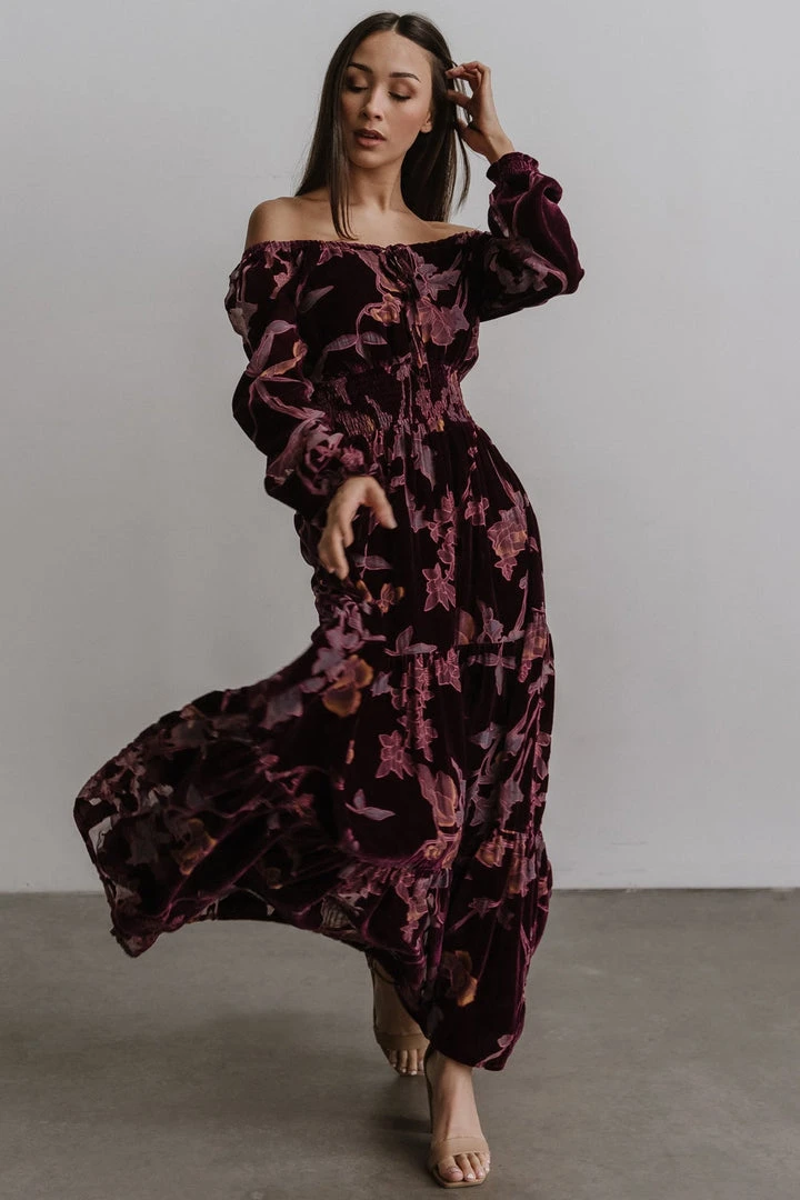 BB Custom Dresses Zeta Velvet Maxi Dress | Plum Floral 4 BB Custom Dresses Zeta Velvet Maxi Dress | Plum Floral