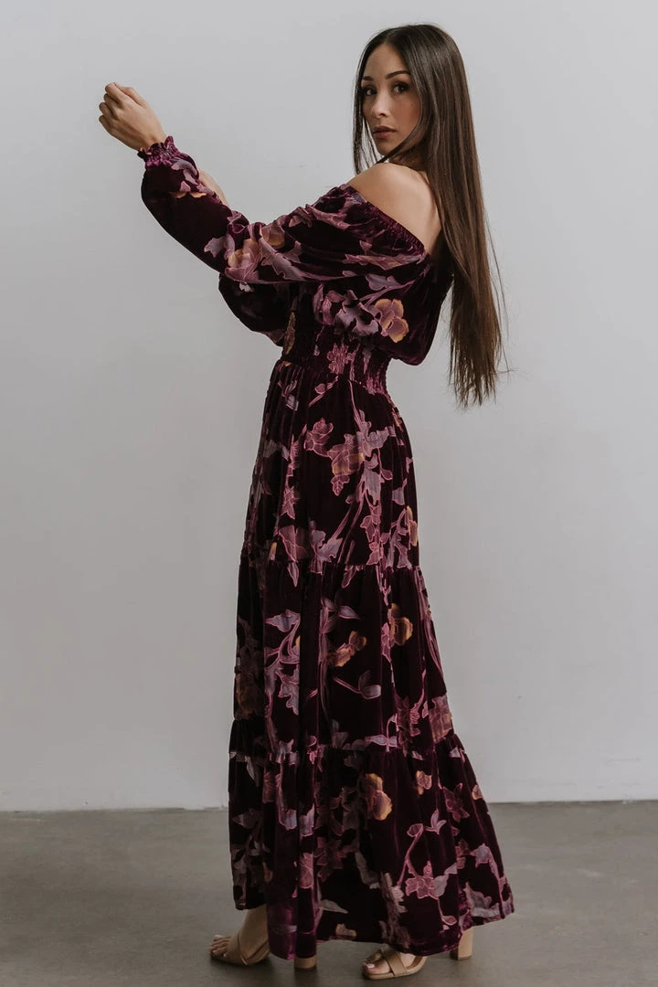 BB Custom Dresses Zeta Velvet Maxi Dress | Plum Floral 5 BB Custom Dresses Zeta Velvet Maxi Dress | Plum Floral