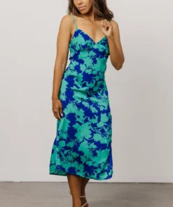 LUM Dresses Zo Lace Up Strap Dress | Navy Floral