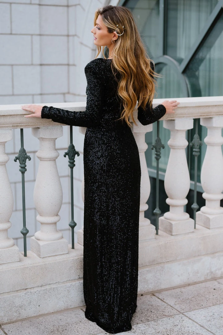 RR Zurich Long Sleeve Sequin Gown | Black 8 RR Zurich Long Sleeve Sequin Gown | Black