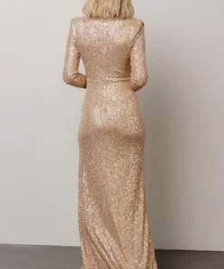 RR Zurich Long Sleeve Sequin Gown | Champagne
