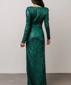 RR Zurich Long Sleeve Sequin Gown | Emerald