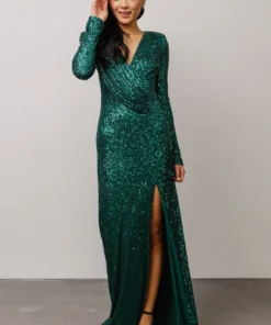 RR Zurich Long Sleeve Sequin Gown | Emerald