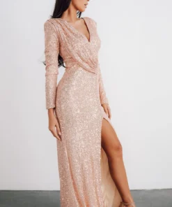 RR Dresses Zurich Long Sleeve Sequin Gown | Rose Gold 14 RR Dresses Zurich Long Sleeve Sequin Gown | Rose Gold